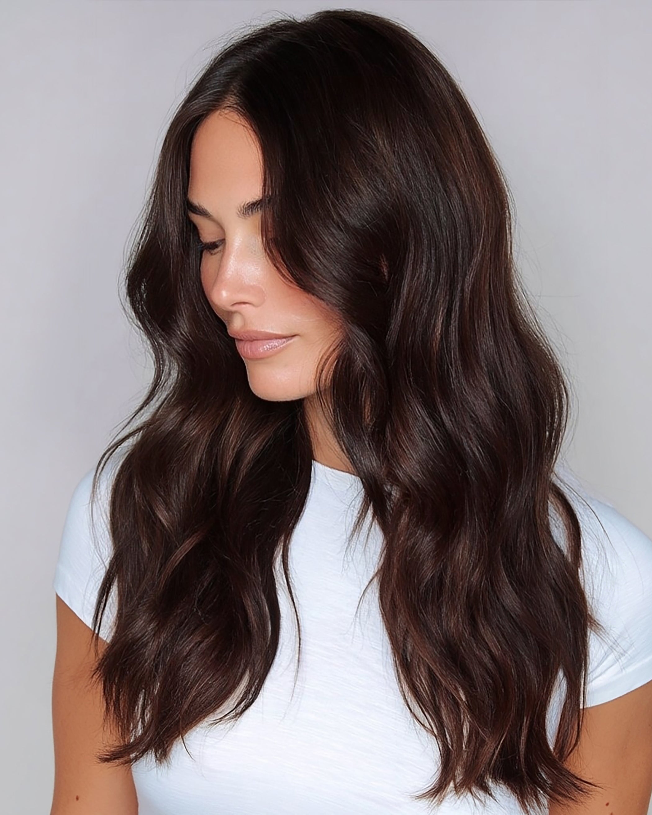 Beautiful Dark Brown Full Head Clip in Extension 20-22 inches Silk Seam Clip-In, Dark Brown/Chestnut Brown| Bellami Hair  main image 2