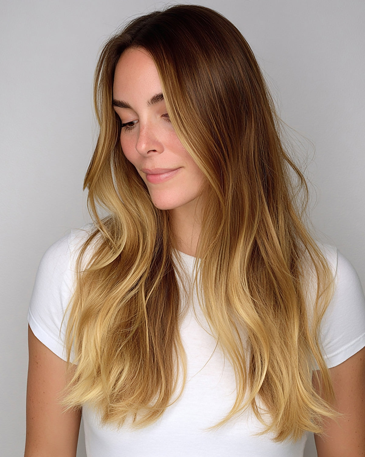 16 Inch Free Part Brown Human Hair W/Honey Blonde Highlights Highlight Human Hair Lace Frontal Wigs Body Wave Ombre Lace  main image 2