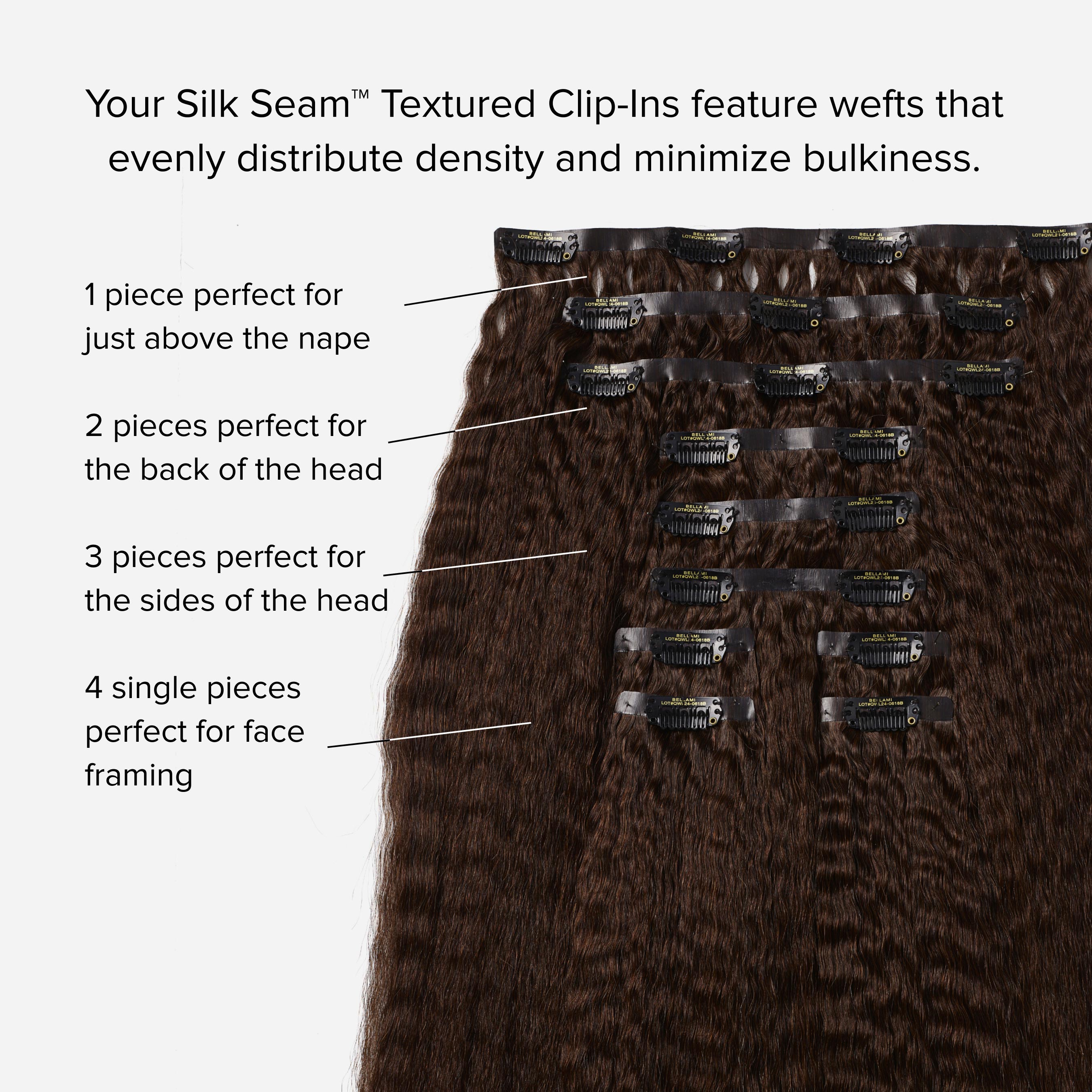 Silk Seam™ Textured Clip-In, Jet Black Blowout – BELLAMI Hair