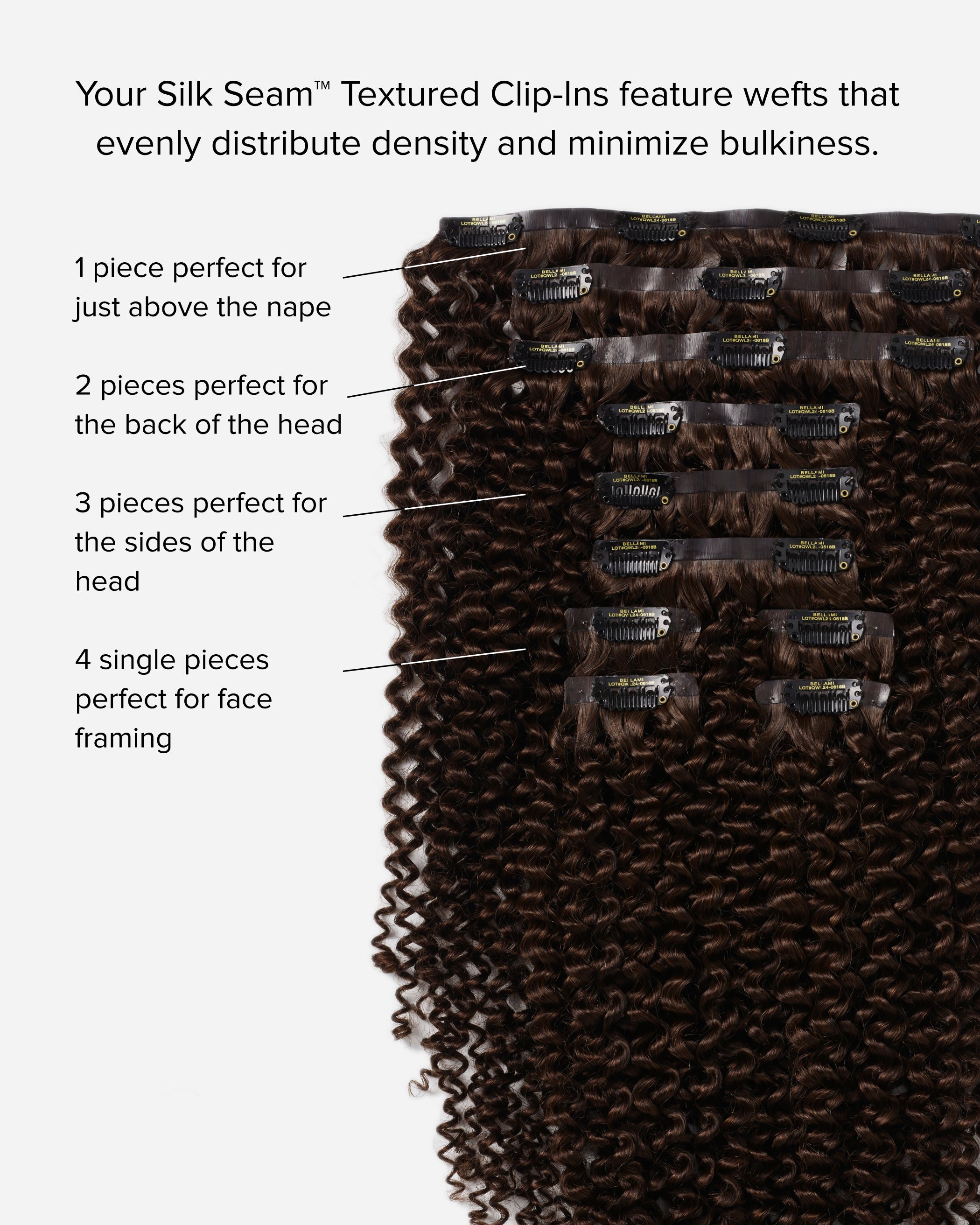 【正規品 BELLAMI】人毛100％ クリップインエクステ フルセット Silk Seam™ Textured Clip-In Hair Extensions - Off Black - 3C