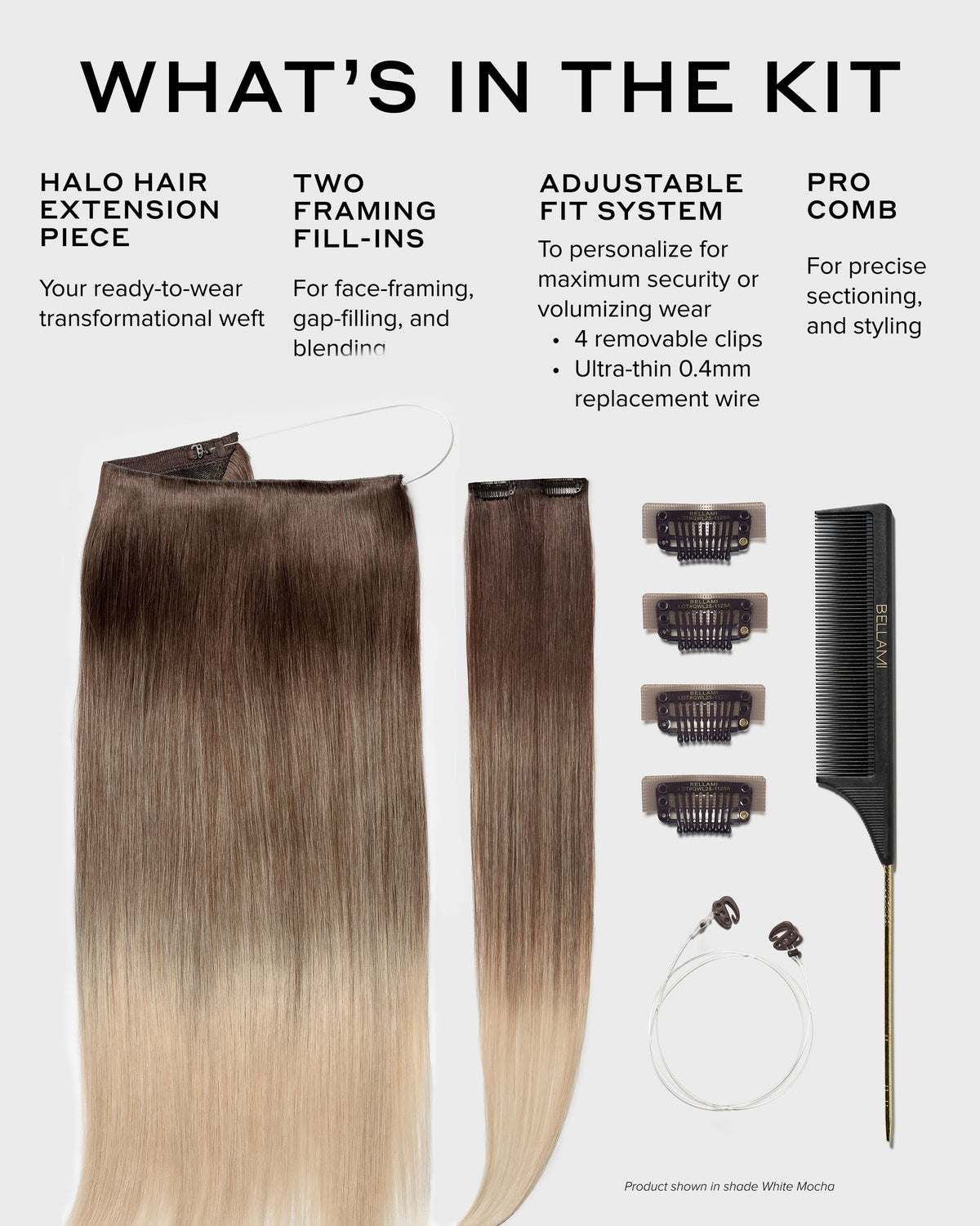 Halo Pro Hair Extensions Kit, White Mocha #3/60 | BELLAMI HAIR ...