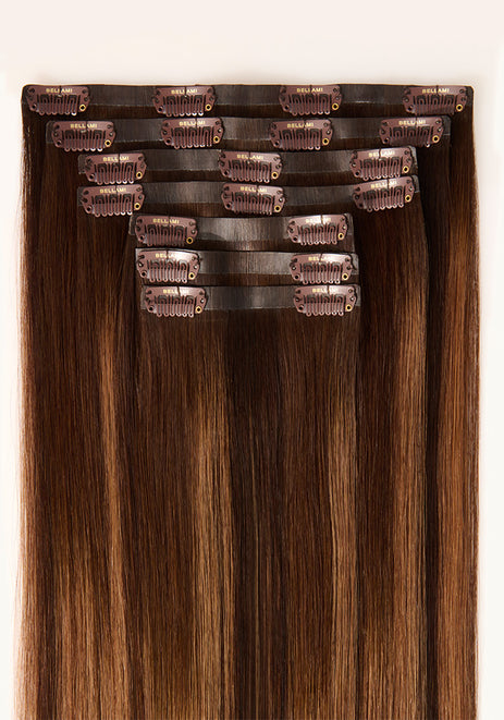 BELLAMI Silk Seam 18" 140g Dark Honey Cocoa Highlights Hair Extensions
