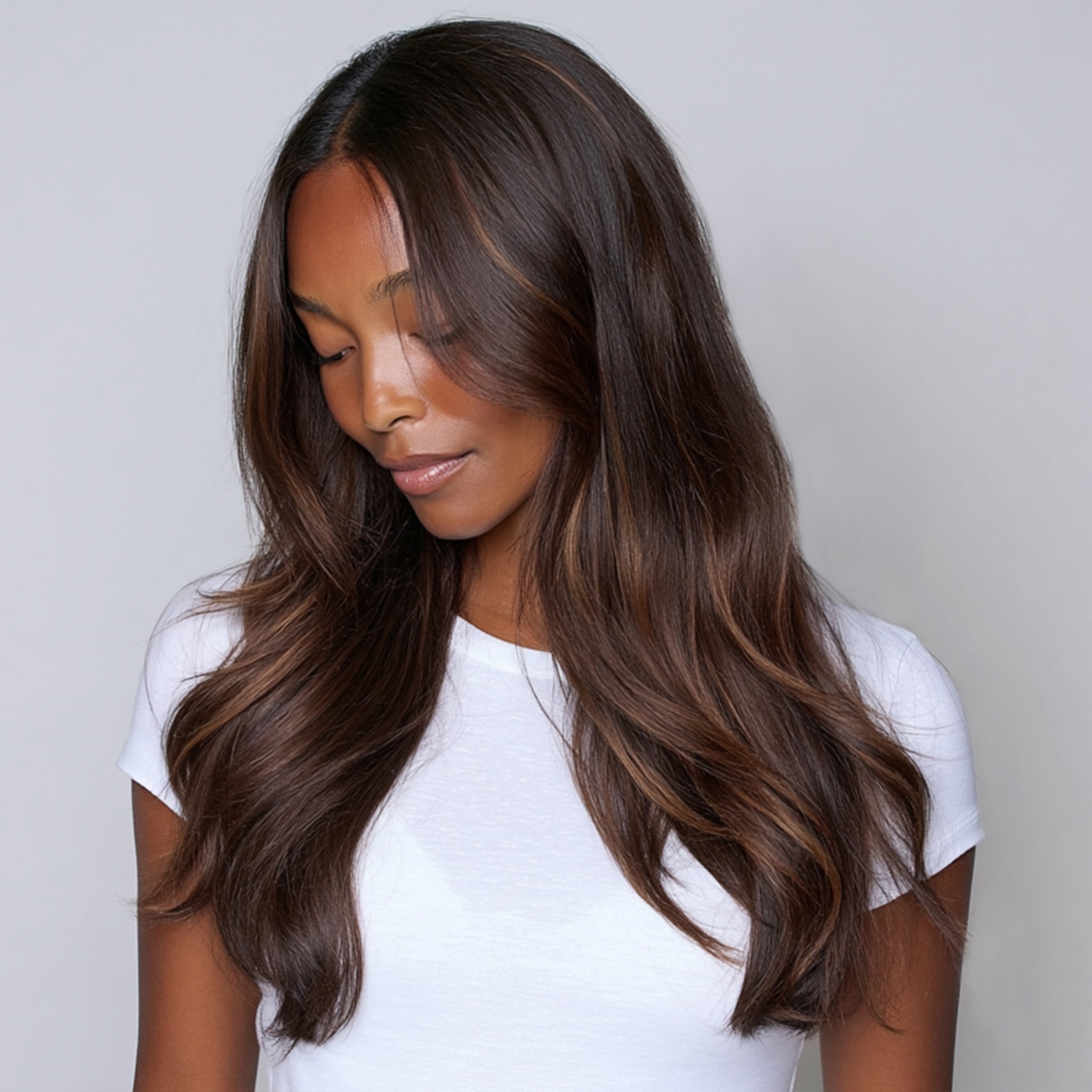 Silk Seam™ Clip-In, Mochachino Chocolate/Dark Honey Rooted