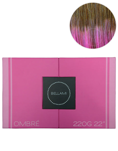BELLAMI 220g 22" Ombre #6 - Chestnut Brown / Pastel Pink Hair Extensions